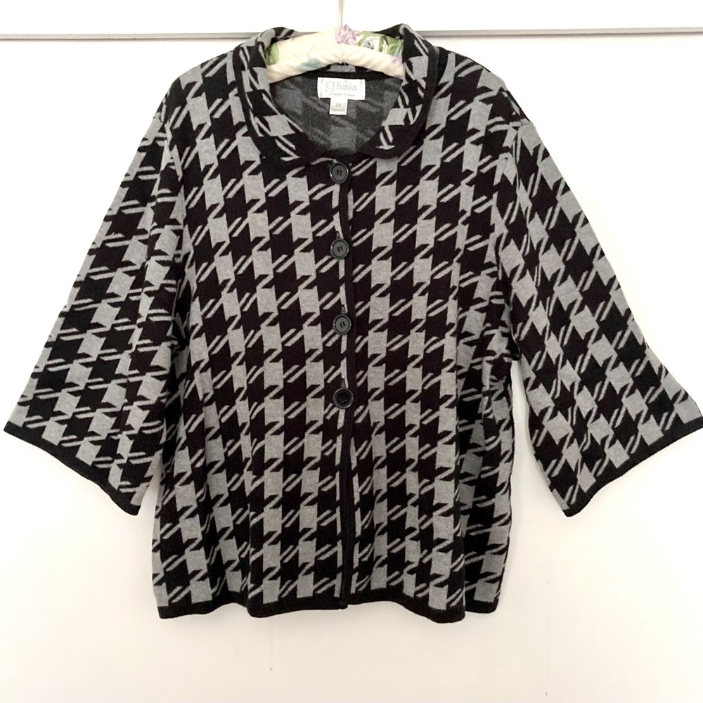 CJ Banks Houndstooth 3/4 Sleeve Cardigan Woman’s Plus Size 2X